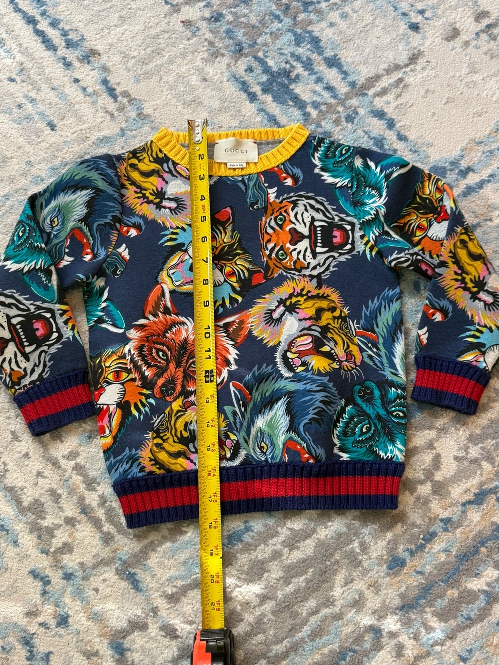 Gucci Navy Multicolor Animal Head Print Knit Sweater